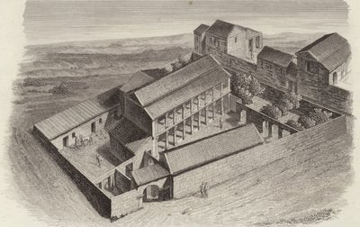 Oude Griekse huizen in Moudleja, Syrië. Illustratie voor Bilder-Atlas door German School