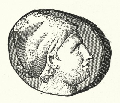 Oude munt met het hoofd van de oude Griekse dichter Sappho (gravure) door German School