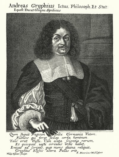 Andreas Gryphius, Duitse dichter en dramaturg (gravure) door German School