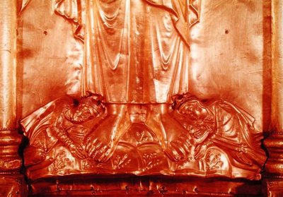 Antependium met Christus de Verlosser, detail van de schenkers, Hendrik II (973-1024) en zijn vrouw Kunigunde (978-1040) (goud) door German School