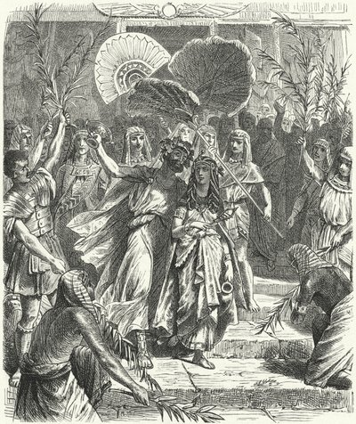 Antonius en Cleopatra als Osiris en Isis (gravure) door German School