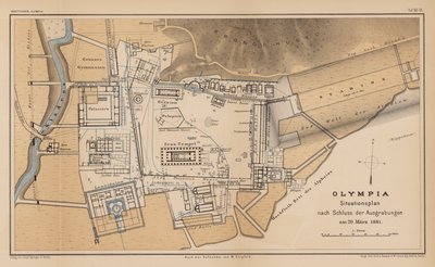 Archeologische kaart van Olympia (gravure) door German School
