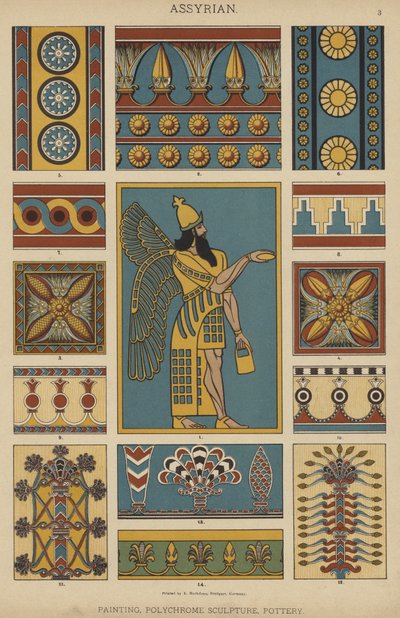 Assyrisch, schilderkunst, polychrome sculptuur, aardewerk door German School