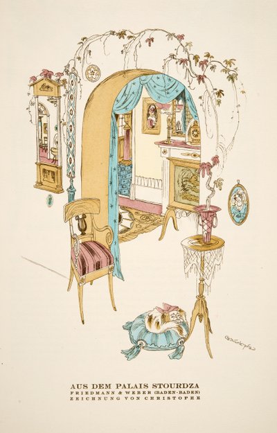"Aus dem Palais Stourdza", reclame voor Friedmann  Weber (Baden-Baden)", uit Styl, pub.1922 (pochoirdruk) door German School