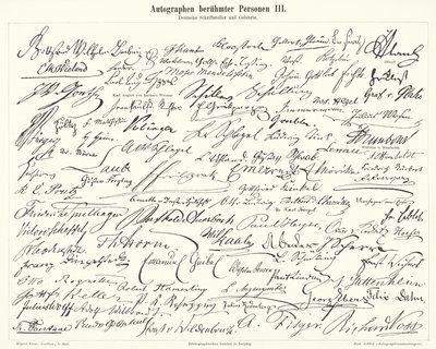 Handtekeningen van beroemde mensen: Duitse schrijvers en wetenschappers (gravure) door German School