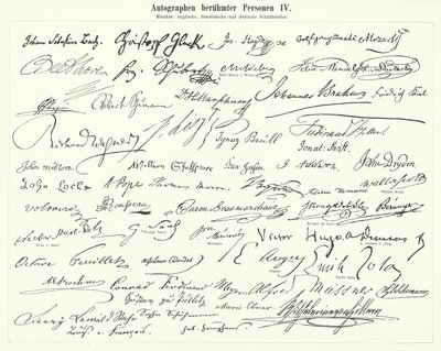 Handtekeningen van beroemde mensen: componisten, muzikanten en Engelse, Franse en Duitse schrijvers (gravure) door German School