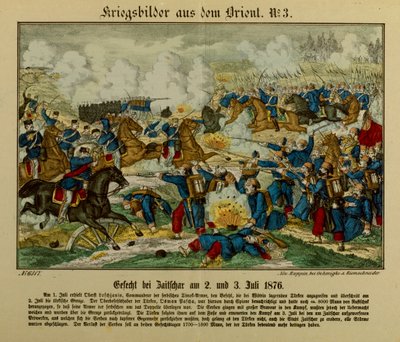 Slag bij Zajecar, 2-3 juli 1876, tijdens de Eerste Servisch-Ottomaanse oorlog (1876-77), Neuruppiner Bilderbogen, 1876 door German School
