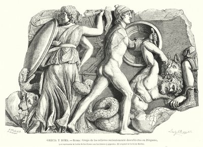Slag tussen de goden en Titanen en reuzen, Oud-Grieks reliëf uit Pergamon door German School
