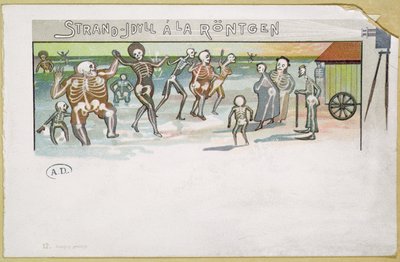 Strandidylle in Röntgenstijl, cartoon over röntgenstralen, ca. 1896-99 door German School