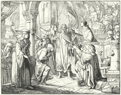 Bernard van Clairvaux predikt de Tweede Kruistocht in Speyer, Duitsland door German School