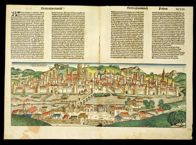 Vogelvlucht van Ratisbon, uit de Neurenberg Kroniek door Hartmann Schedel (1440-1514) 1493 door German School