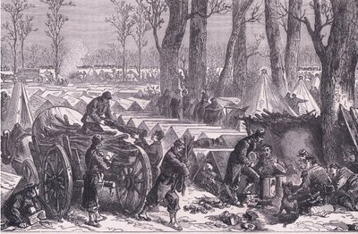 Bivak van de troepen van generaal Du Croy in de bossen van Vincennes, Cassells Geschiedenis van de oorlog tussen Frankrijk en Duitsland uitgegeven door Cassell and Company Limited, ca. 1890 door German School
