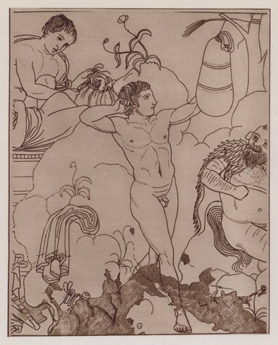 Bokser traint met bokszak, oud-Grieks vaasschilderij (litho) door German School