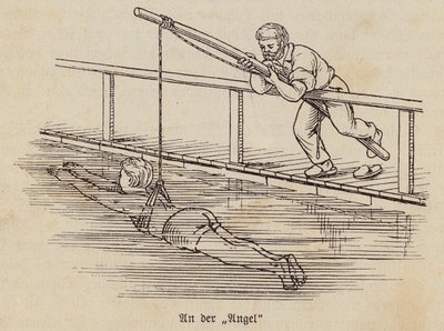 Jongen leert zwemmen (gravure) door German School