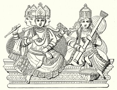 Brahma en Saraswati (gravure) door German School