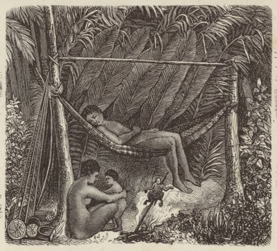 Braziliaanse inboorling rustend in een hangmat (gravure) door German School