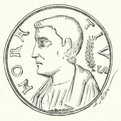 Bronzen munt met het hoofd van de Romeinse held Horatius (gravure) door German School