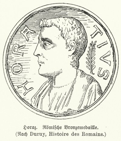 Bronzen medaille met afbeelding van de Romeinse dichter Horatius (litho) door German School