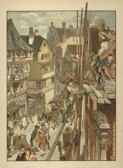 Bouwvakkers aan het werk aan een huis door German School