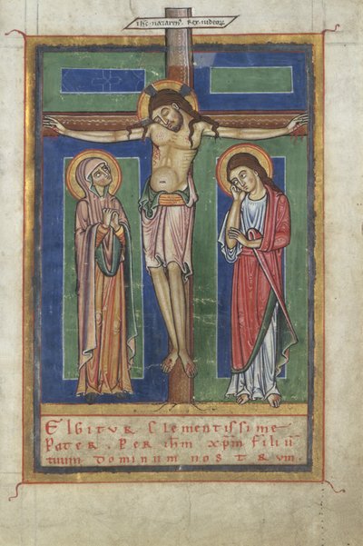 Canon Pagina uit een Sacramentarium, met de Kruisiging, ca. 1150-1160 door German School