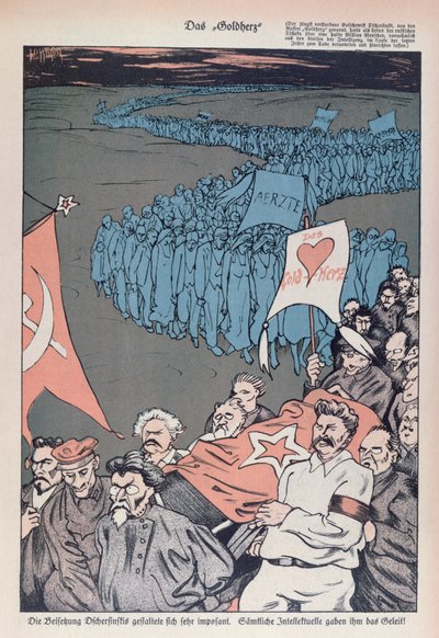 Karikatuur van de dood van Felix Dzherzhinsky, oprichter en directeur van de CHEKA door German School
