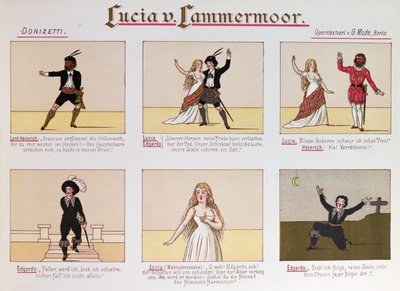 Cartoon die de opera Lucia di Lammermoor door Donizetti belachelijk maakt door German School