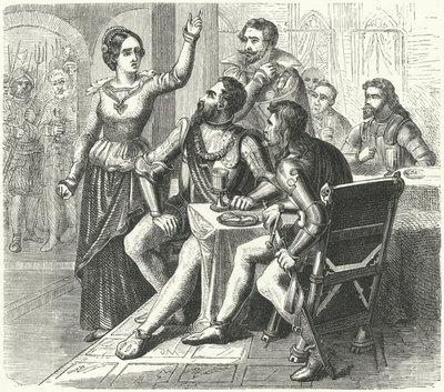 Catharina van Schwarzburg die de Hertog van Alva bedreigt (gravure) door German School