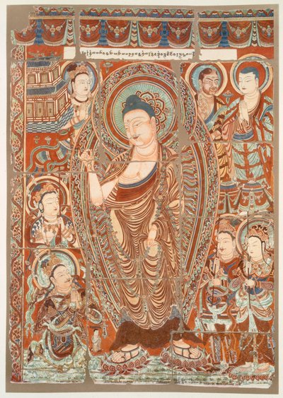 Grottekening die de aanbidding van de Boeddha Simha toont, gepubliceerd ca. 1913 door German School