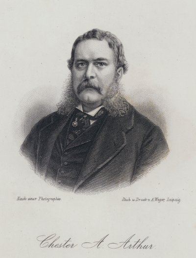 Chester A Arthur, Amerikaanse politicus en 21e president van de Verenigde Staten (gravure) door German School
