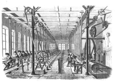 Kinderarbeiders in de papierfabriek in Aschaffenburg, Duitsland, 1858 door German School