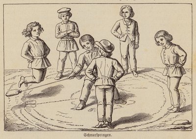 Kinderen die touwtje springen (gravure) door German School