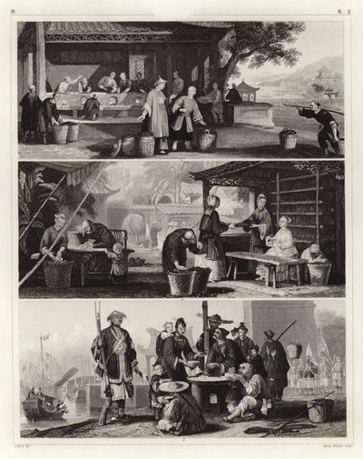 Chinese scènes (gravure) door German School