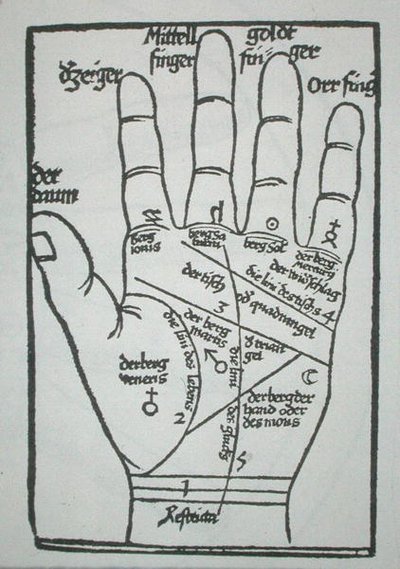 Chiromantische hand, illustratie uit 