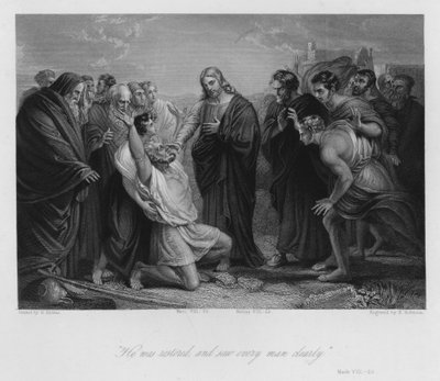 Christus geneest de blinde, Marcus VIII, 25 (gravure) door German School