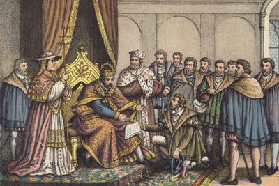Christian Bayer leest de Augsburgse Belijdenis (chromolitho) door German School