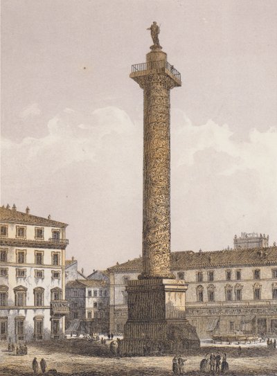 Zuil van Marcus Aurelius, Rome (kleurenlitho) door German School