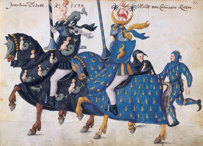 Deelnemers uitgerust voor een toernooi, ca. 1640 door German School