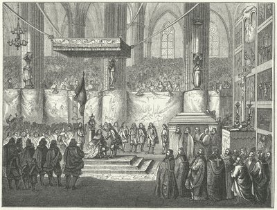 Kroning van Karel X Gustaaf van Zweden in de kathedraal van Uppsala door German School