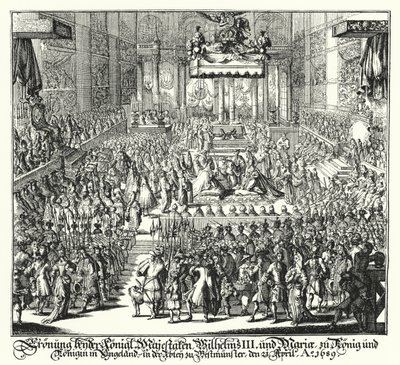 Kroning van Koning Willem III en Koningin Mary in Westminster Abbey door German School