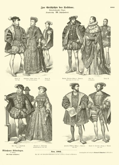 Kostuum van Franse royalty en adel, 16e eeuw door German School