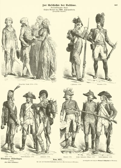 Kostuums en militaire uniformen van de Republikeinse Frankrijk, 1790s door German School