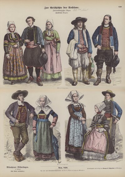 Kostuums van Bretagne, eind 19e eeuw door German School