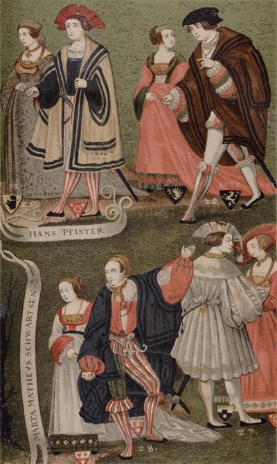 Kostuums van prominente burgers van Augsburg, Beieren, in 1520 door German School