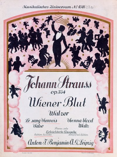Omslag van de partituur van de beroemde wals Wiener Blut op.354 door Johann Strauss II, 1930 door German School
