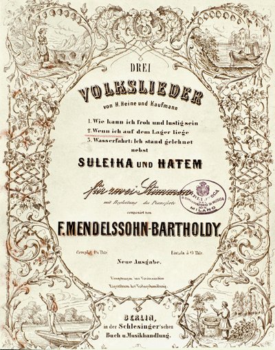 Omslag van de partituur voor Drei Volkslieder door Felix Mendelssohn door German School