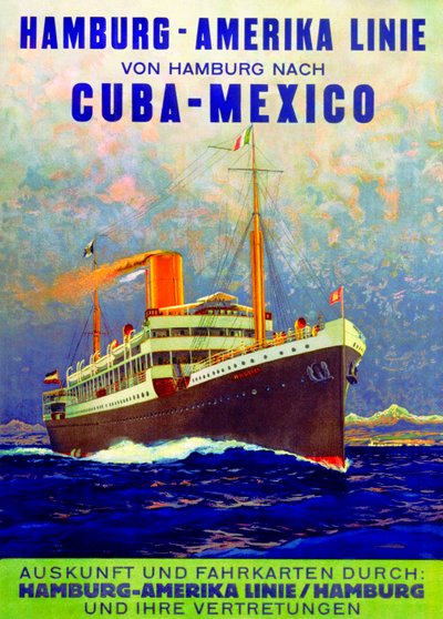 Cuba - Mexico, poster ter promotie van de Hamburg Amerika Lijn, 1899 door German School