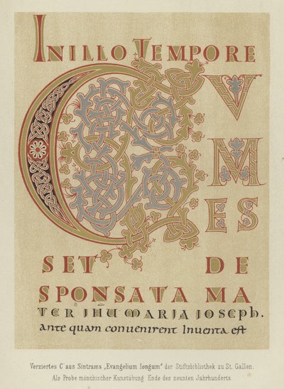 Versierde letter C uit Sintrams Evangelium longum, late 9e eeuw door German School