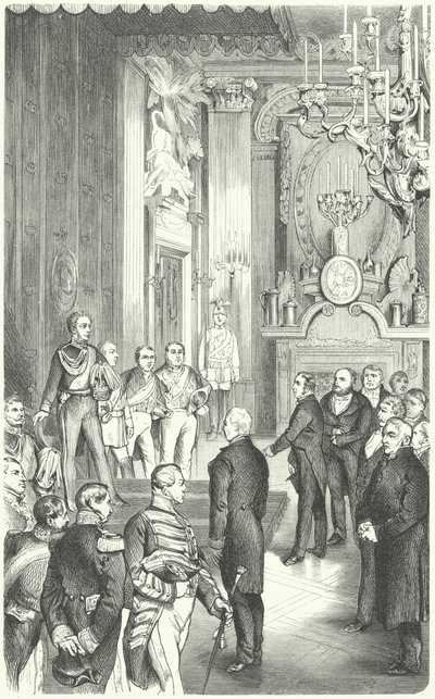 Deputatie van het Frankfurter Parlement die koning Frederik Willem IV de kroon van Duitsland aanbiedt, 1849 door German School