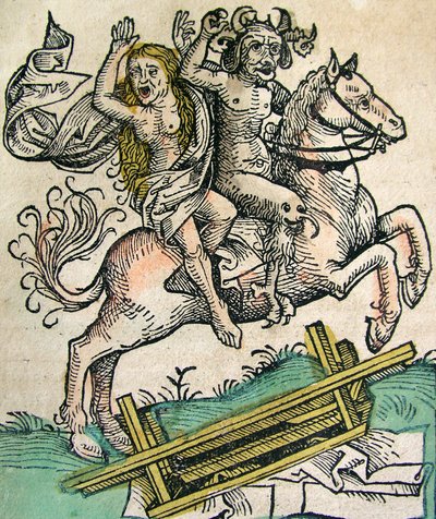 Duivel en een Vrouw te paard, gepubliceerd in de Neurenberg Kroniek, 1493 door German School