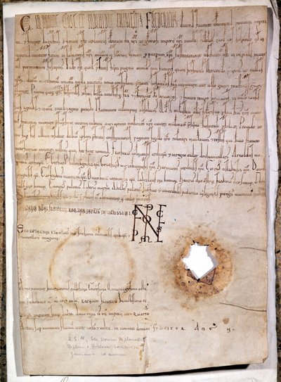 Diploma voor het ziekenhuis van Mantua gedateerd 10 juli 1158. Het document is ondertekend door de Duitse keizer Frederik I Barbarossa (1122 - 1190). Nationaal Archief van Milaan door German School